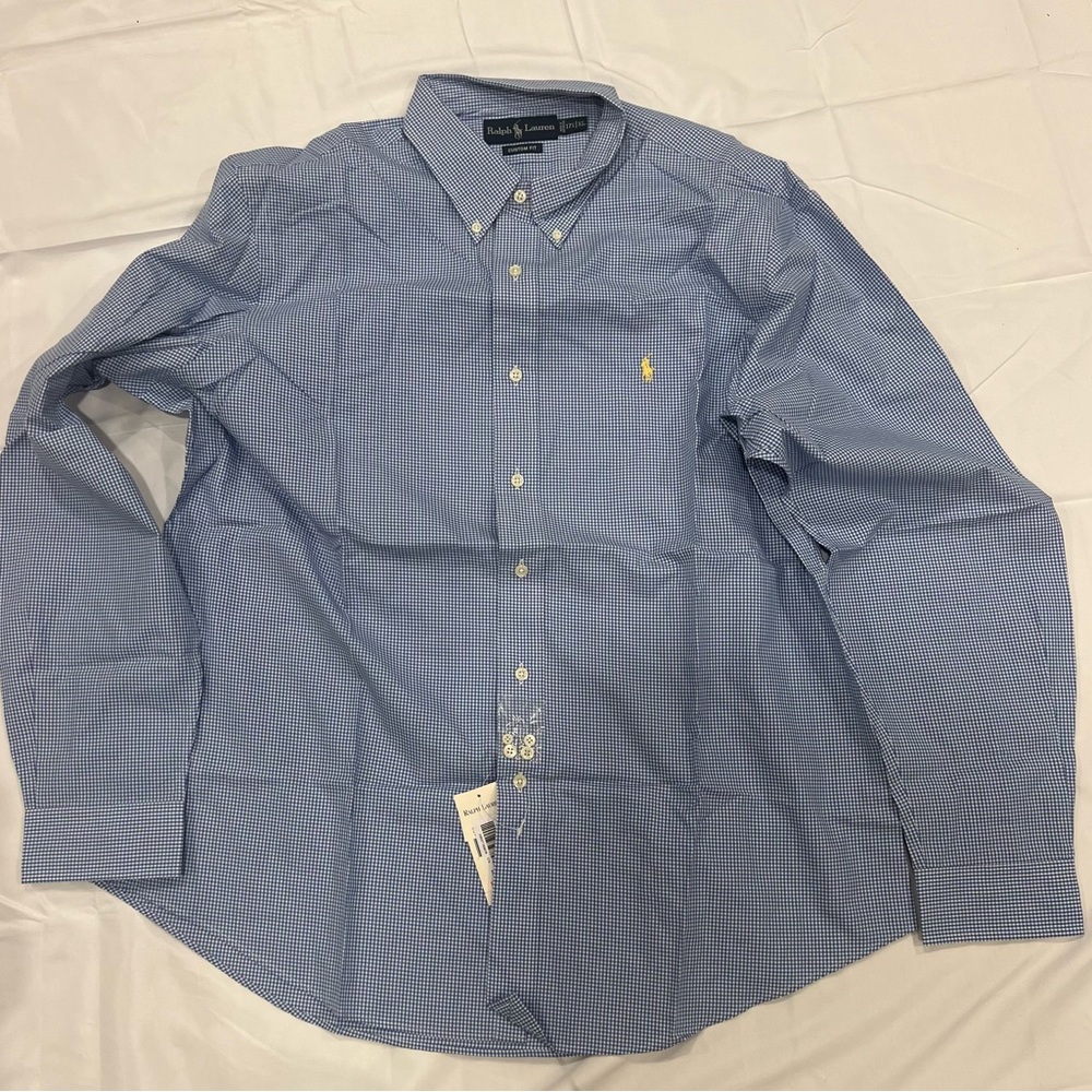 Polo by Ralph Lauren plaid button up long sleeve XL/ 17.5 new with tag customfit